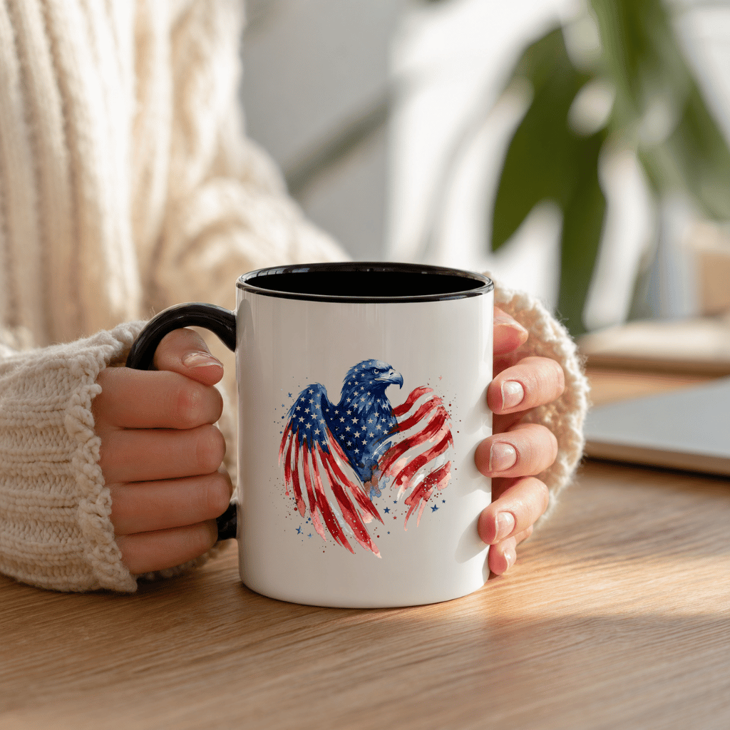 American Eagle Accent Mug – Patriotic  4th of July Gift for Veterans ,  USA Flag - detail view